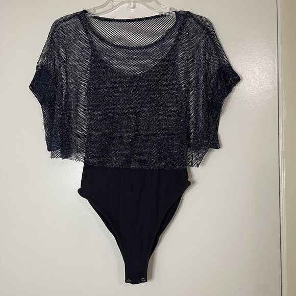 Free People Intimate two timer bodysuit navy blue shimmer mesh overlay XS - Picture 8 of 8